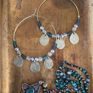 Handmade crystal and jade hoop earrings